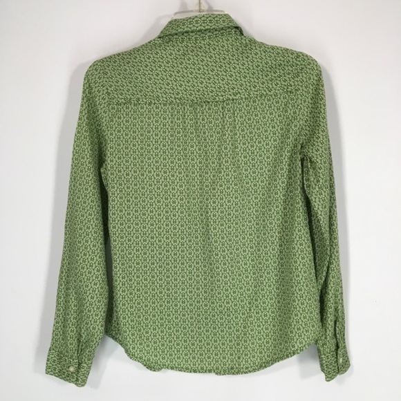 Old Navy Western Style Green White Ditzy Print Shirt XS Long Sleeve Button Woman - Picture 6 of 8